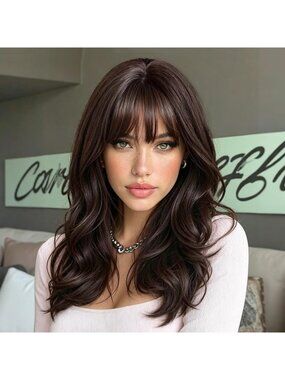 Women's Dark Brown Parting Layered Hairstyle Curly Synthetic Heat Resistant Wigs